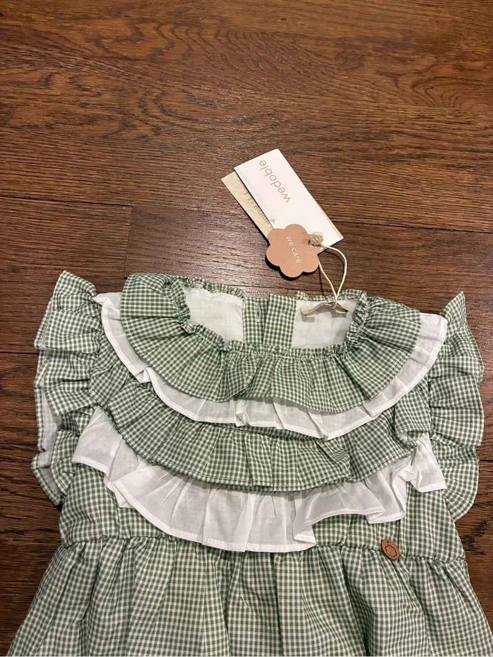 Mayoral Green Gingham Ruffle Baby One-Piece Bodysuit